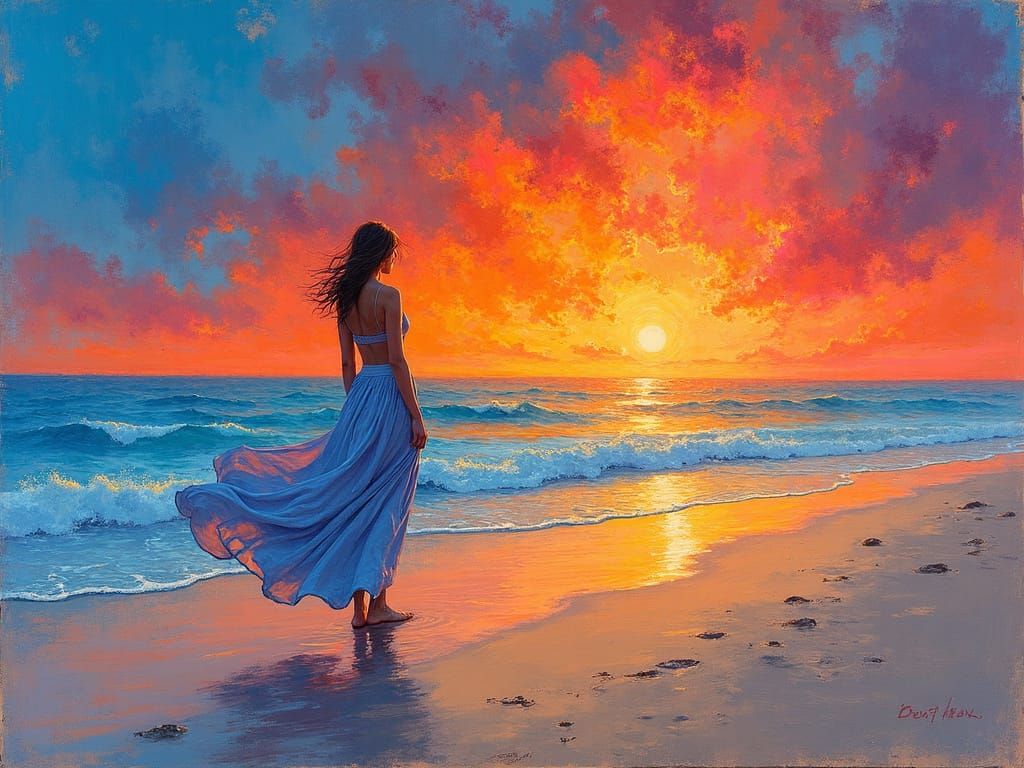 Vibrant Sunset Woman in Abstract Surrealism Style