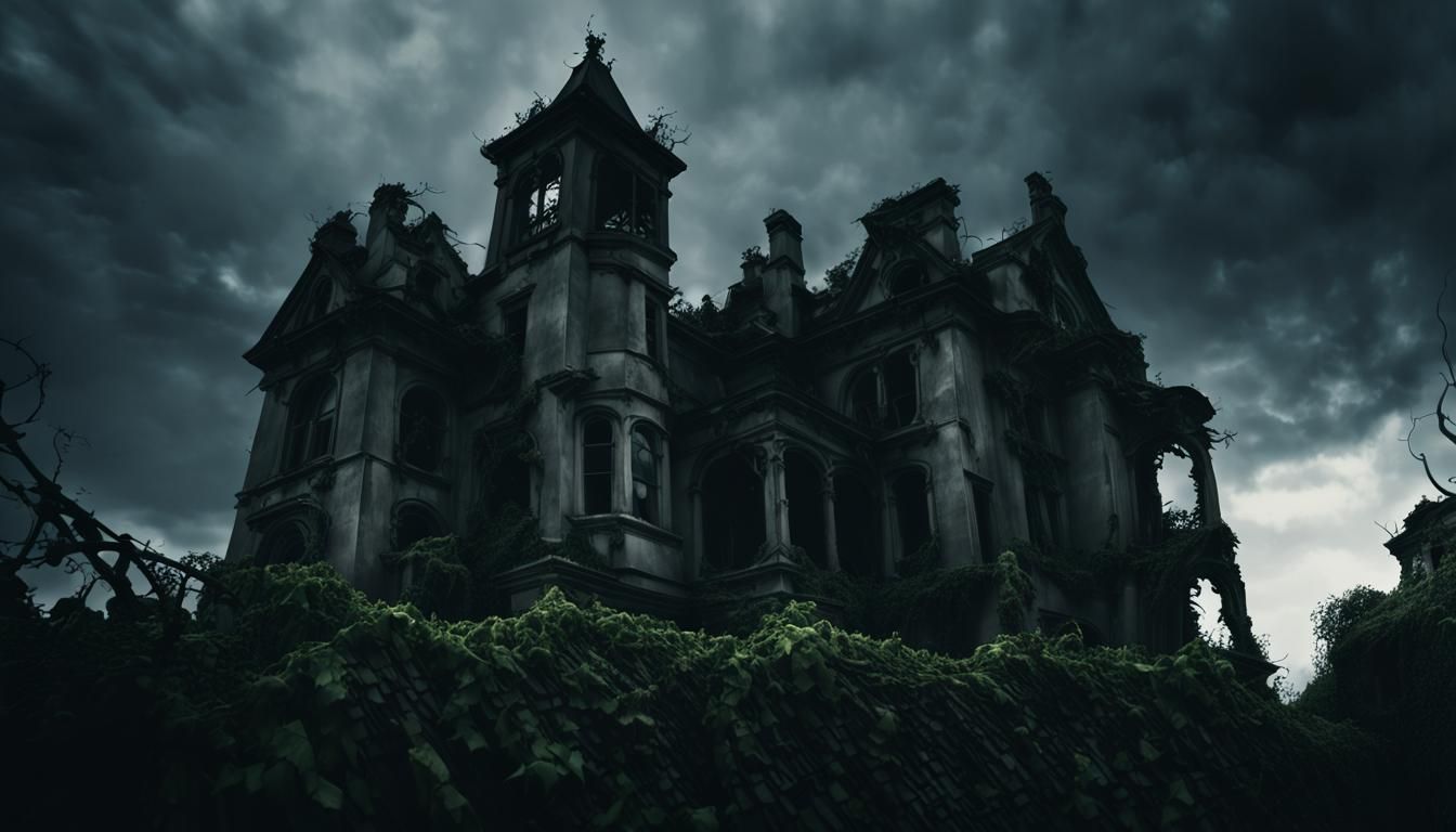 Haunted Gothic Mansion Under Stormy Sky