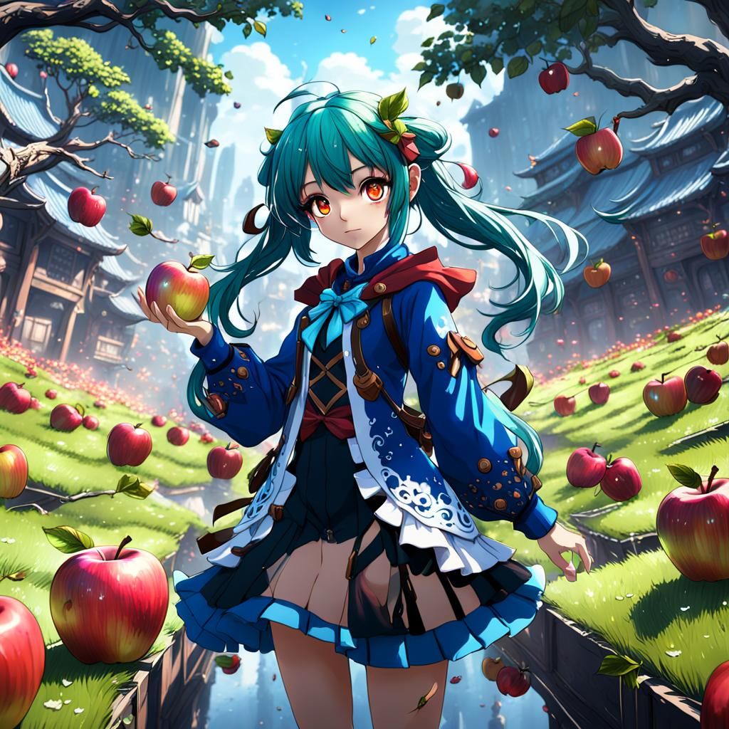 Anime Apple Girl in Detailed Matte Painting