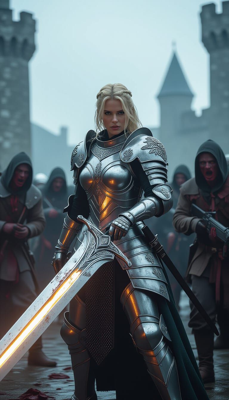 Paladin Battles Zombies in Epic Cinematic Film Still