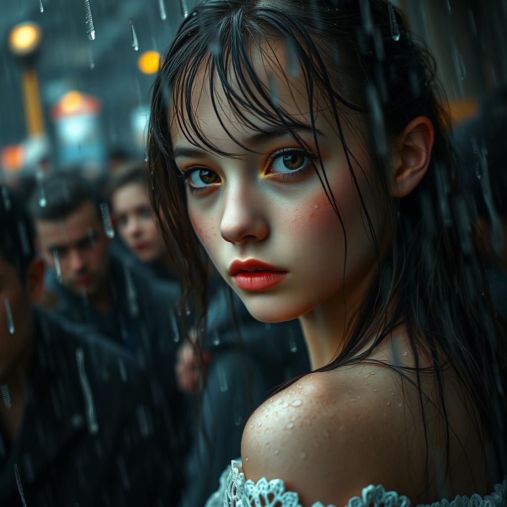 Rainpunk Girl Portrait in Goblin Academia Style