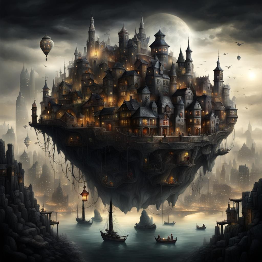 Fantasy City with Shadow Play Art