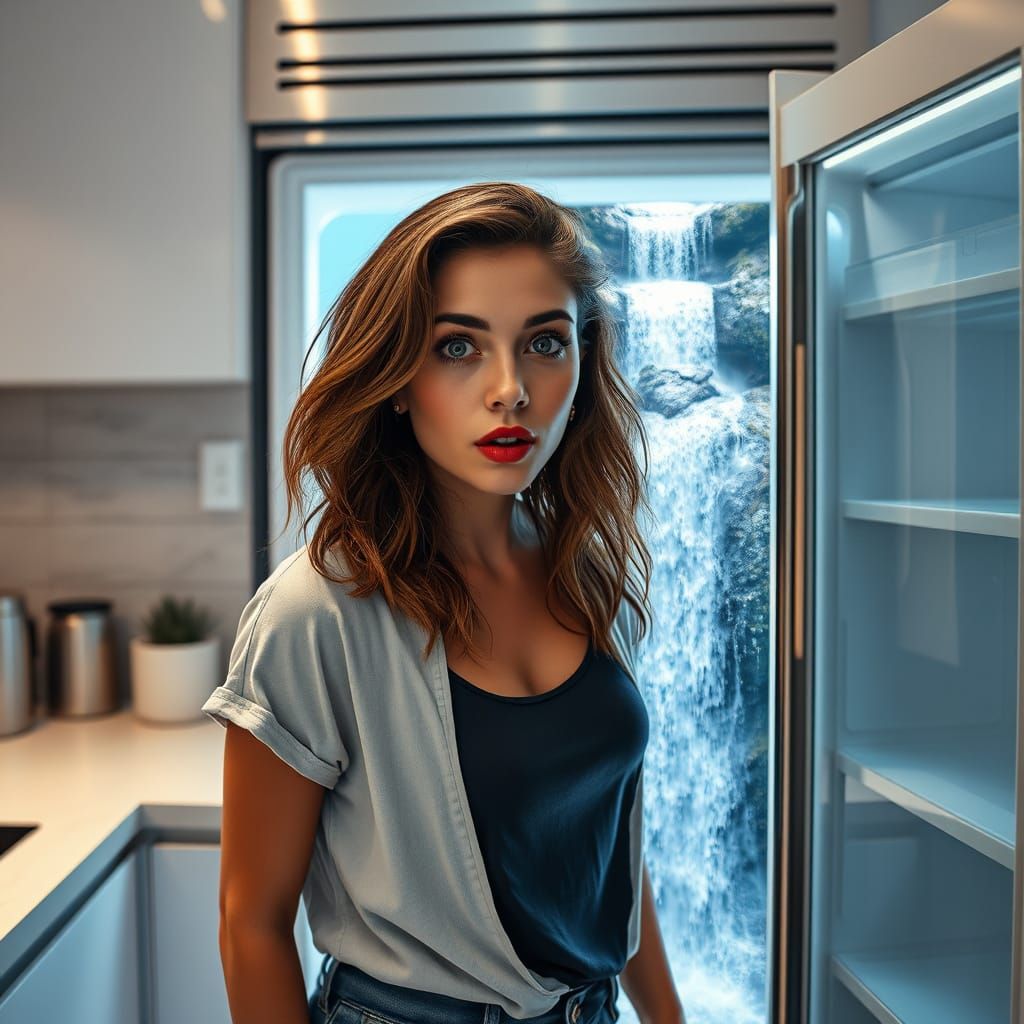 Waterfall Refrigerator: Hyperrealistic Kitchen Surprise