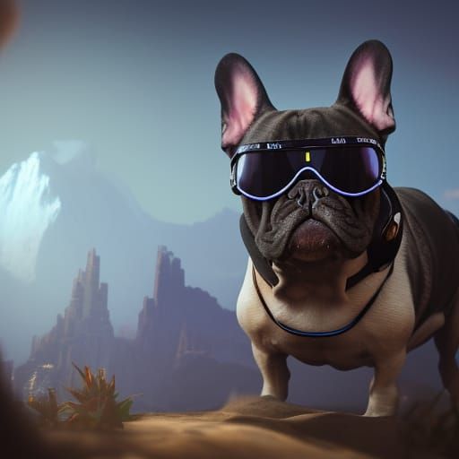 French Bulldog in Sunglasses: Detailed Fantasy Art