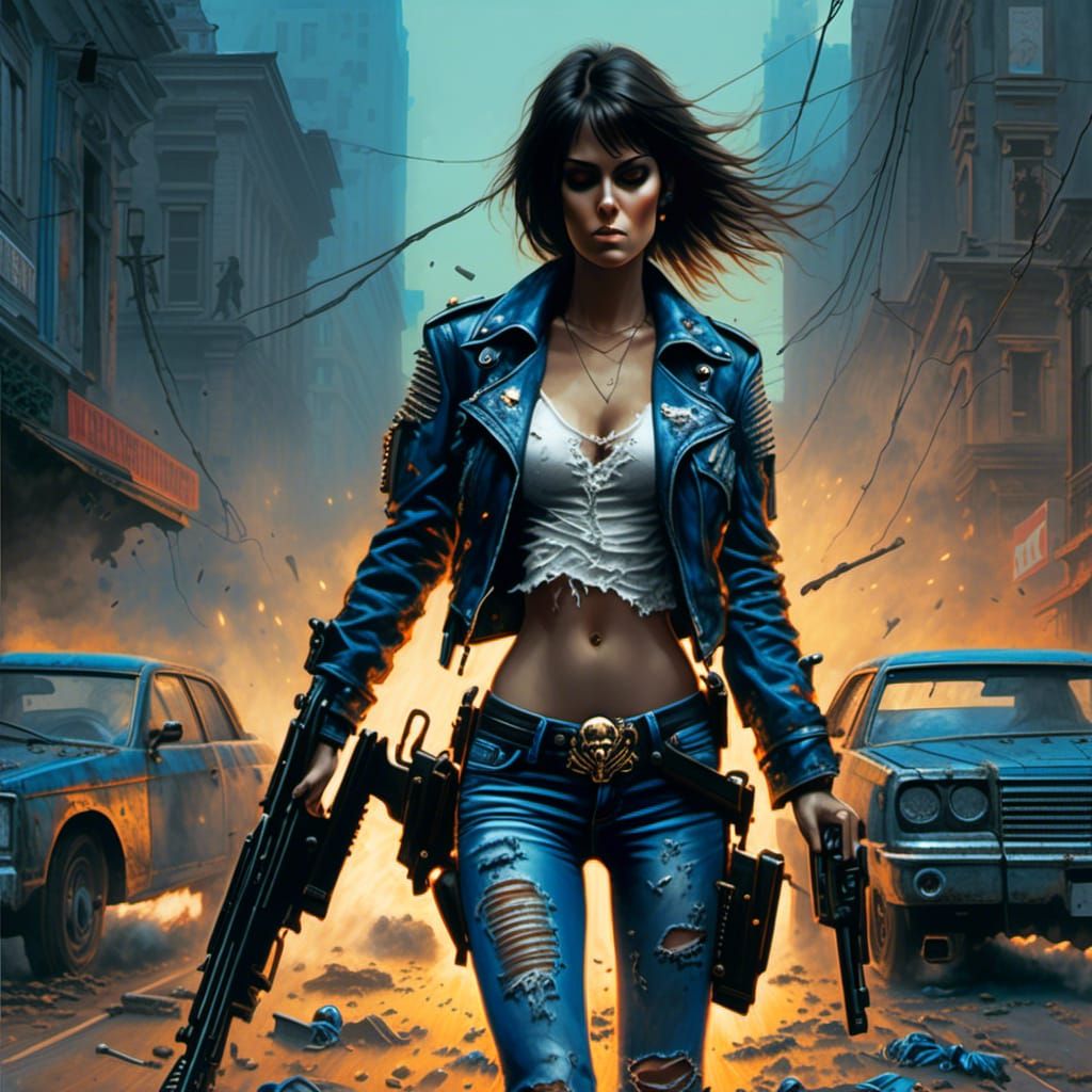 Woman with Gun in Desolate Street Scene