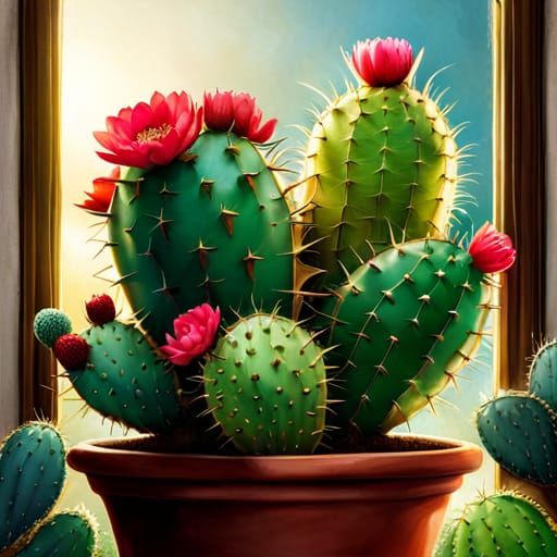 Flowering Cactus with Grumpy Mouth, Fantasycore Artwork
