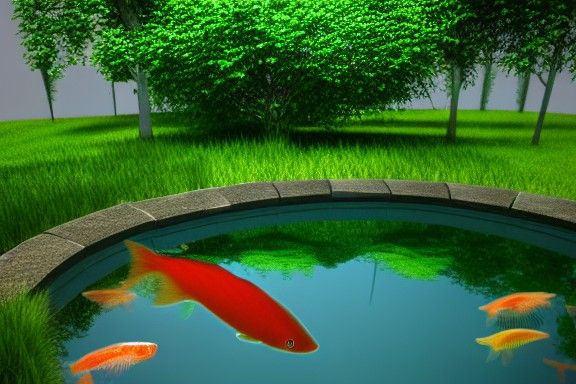 Enchanting Fish Pond with Nymph, 3D Render