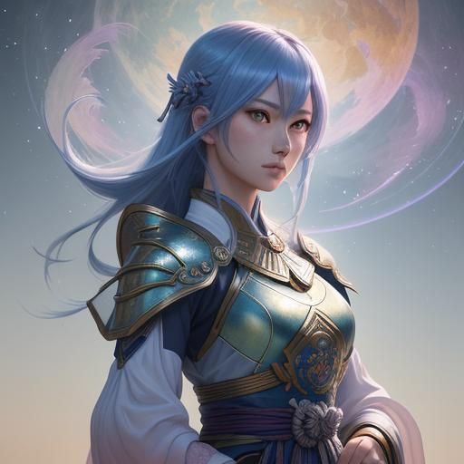 Celestial Warrior on Mystical Map in Anime Style