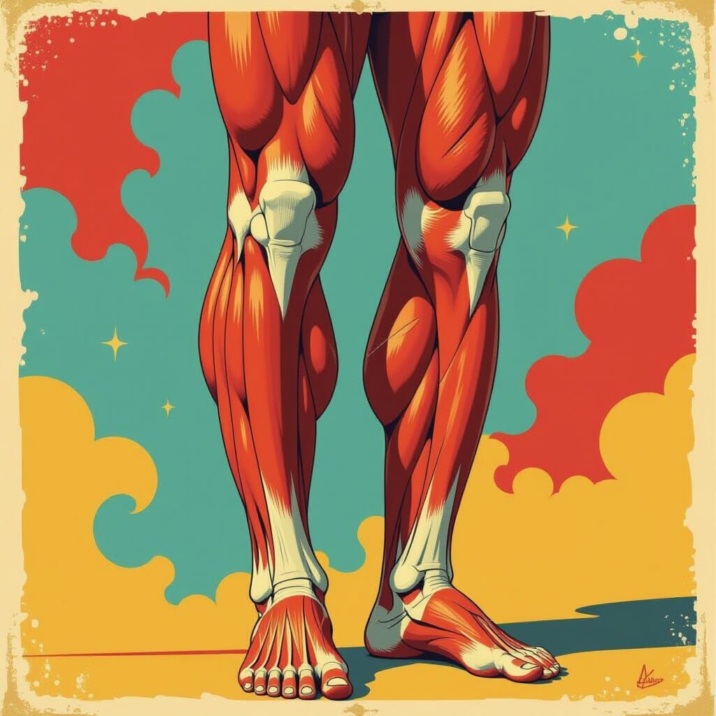 Detailed Human Leg Muscles in Vibrant Retro Style