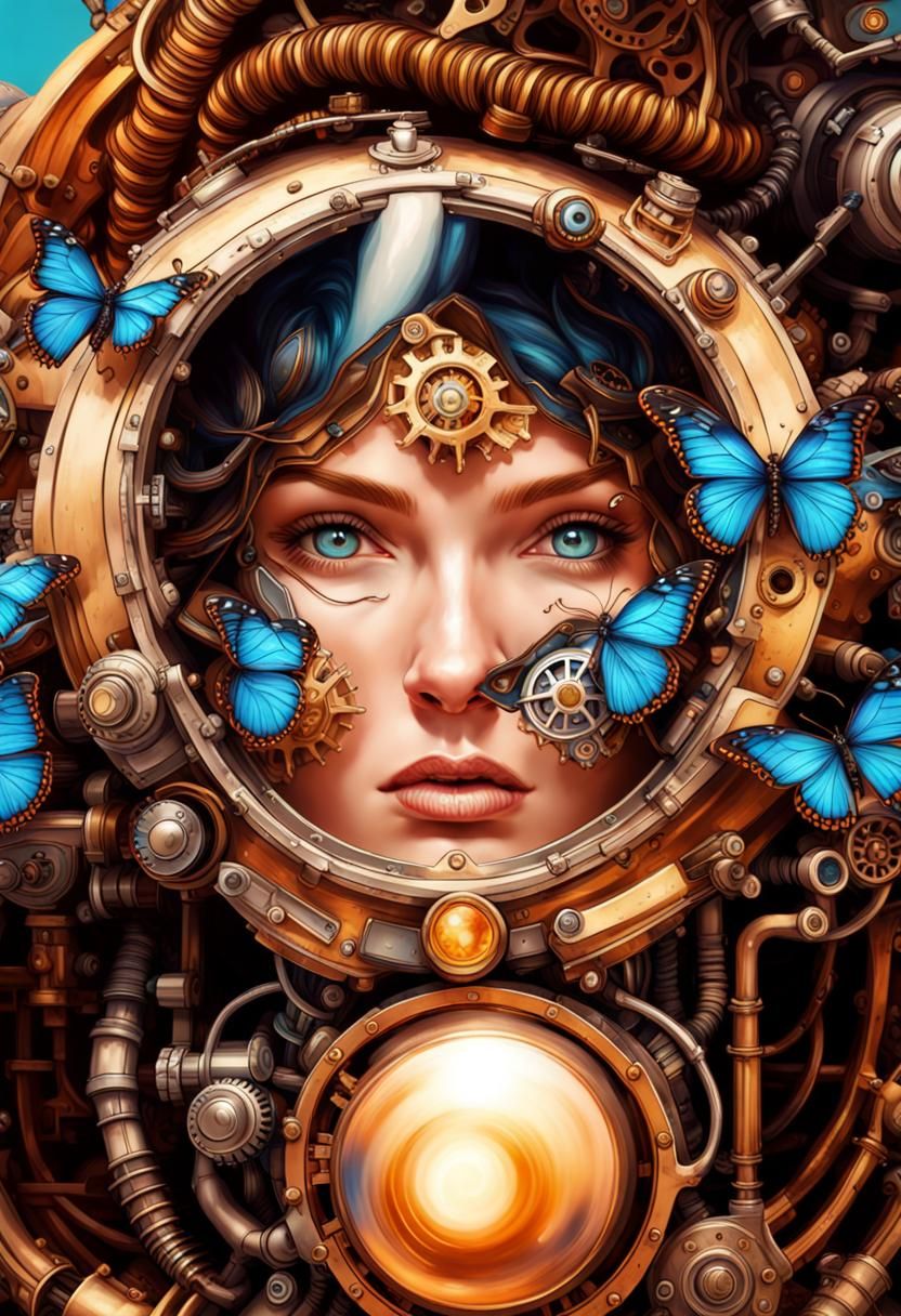 Butterfly Goddess with Steampunk Engine