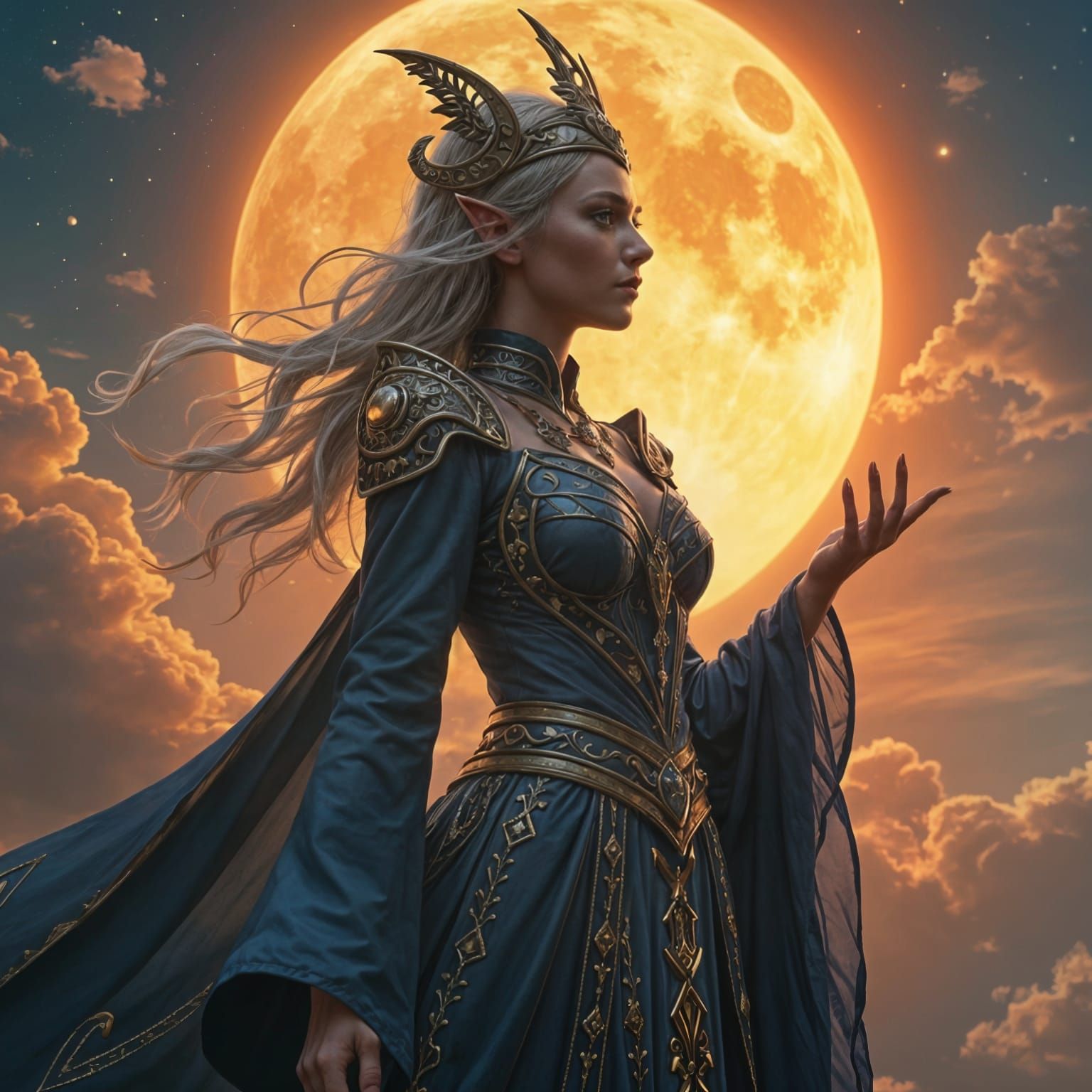 Ethereal Lunar Goddess in Celestial Attire