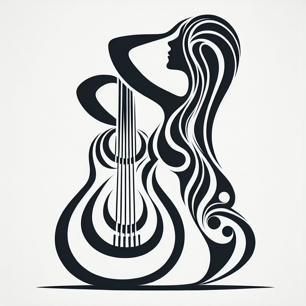 Abstract Woman Merging with Guitar Silhouette