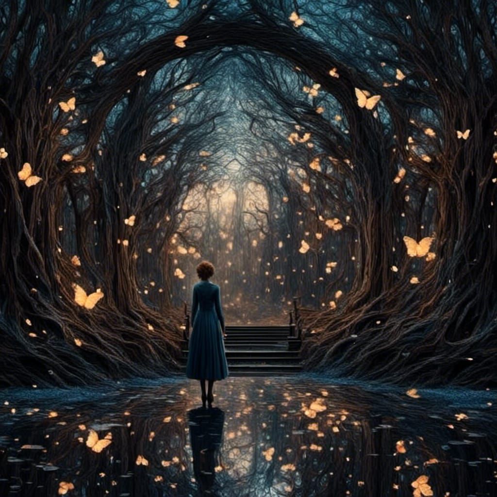 Magical Moon Elf with Glass and Lilac Flowers