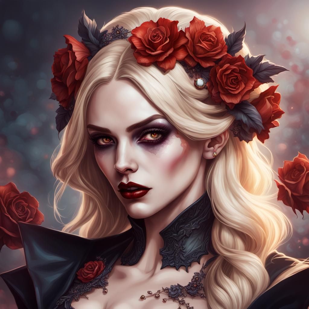 Beautiful Vampire Queen Portrait with Flowers