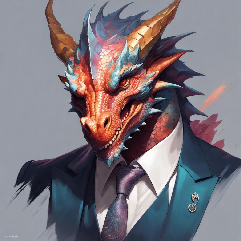 Dragon-Man Portrait in Art Nouveau Style