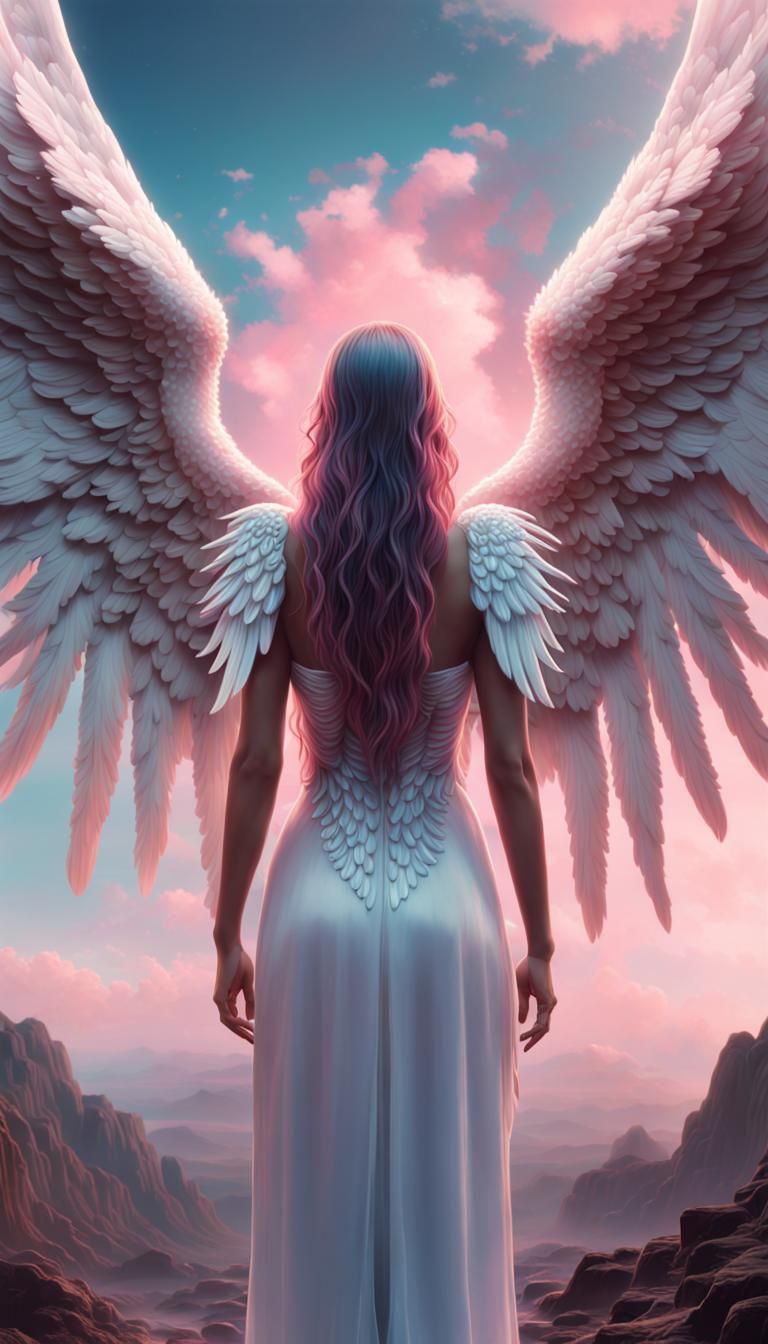 Cosmic Angel with Vaporwave Wings