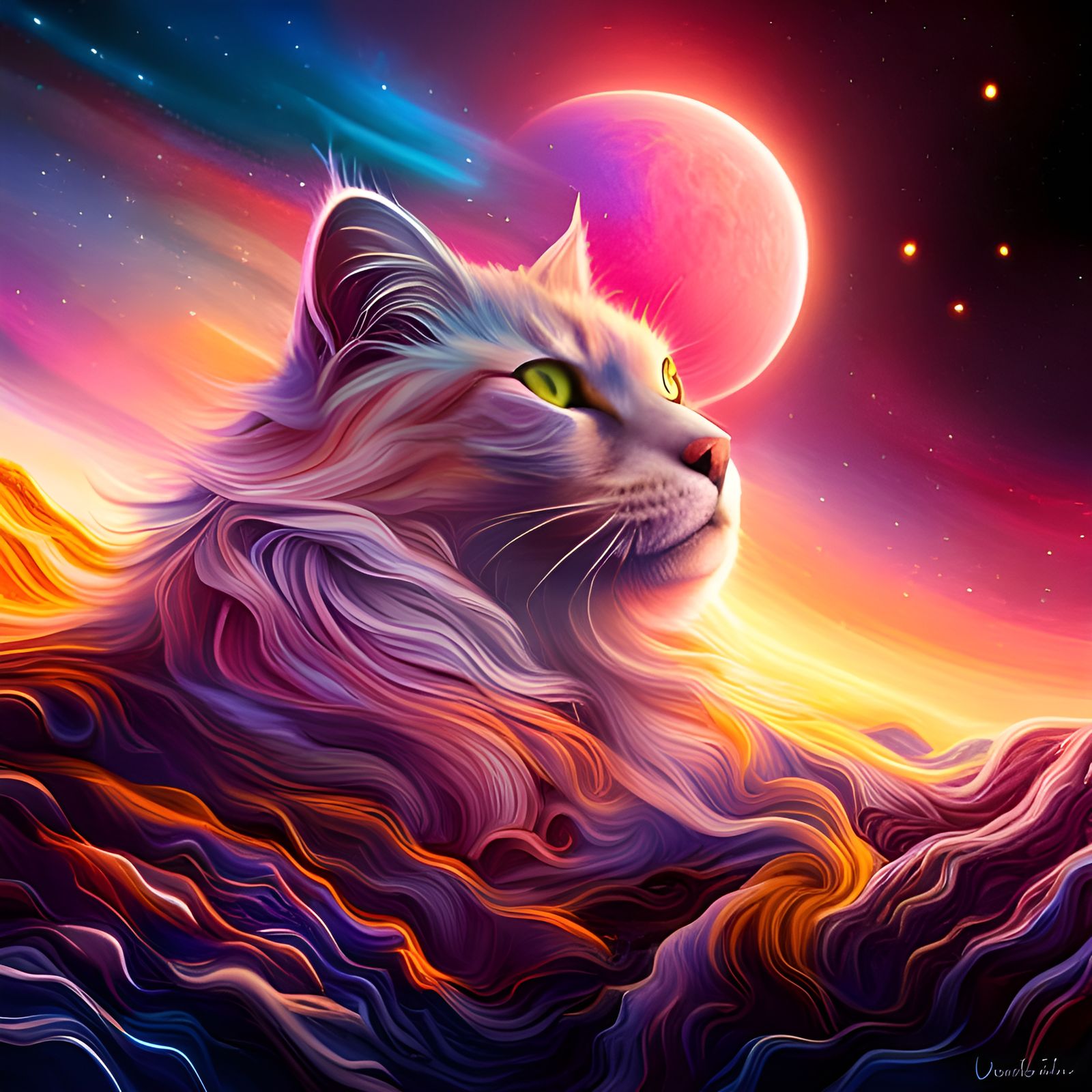 Cat Pharaoh in Galaxy Graffiti Art