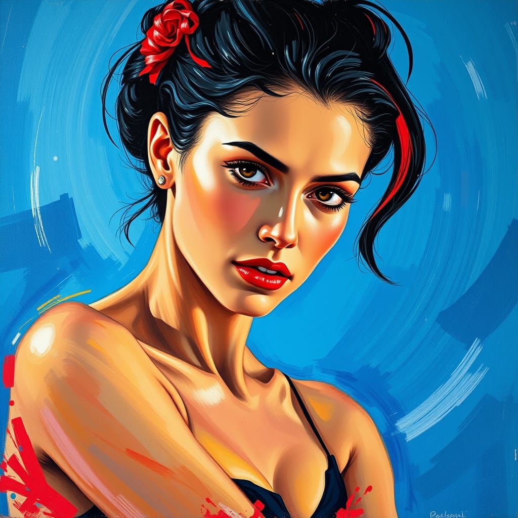 Expressive Portrait of a Young Woman in Vibrant, Dynamic Pos...