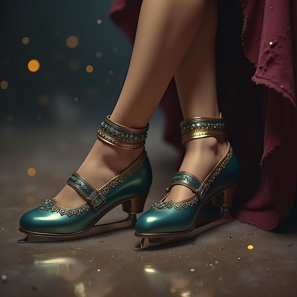 Woman's Feet in Enchanted Mary Jane Ice Skates