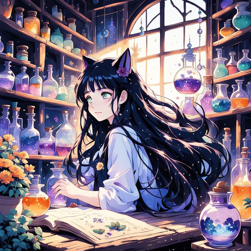 Studio Ghibli Anime Girl in a Magical Laboratory