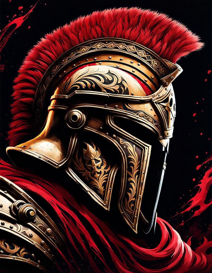 Detailed Spartan Helmet with Crimson Splashes