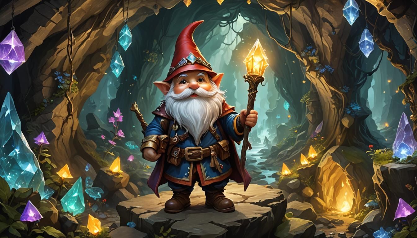 Gnome Adventurer Exploring Mystic Caves