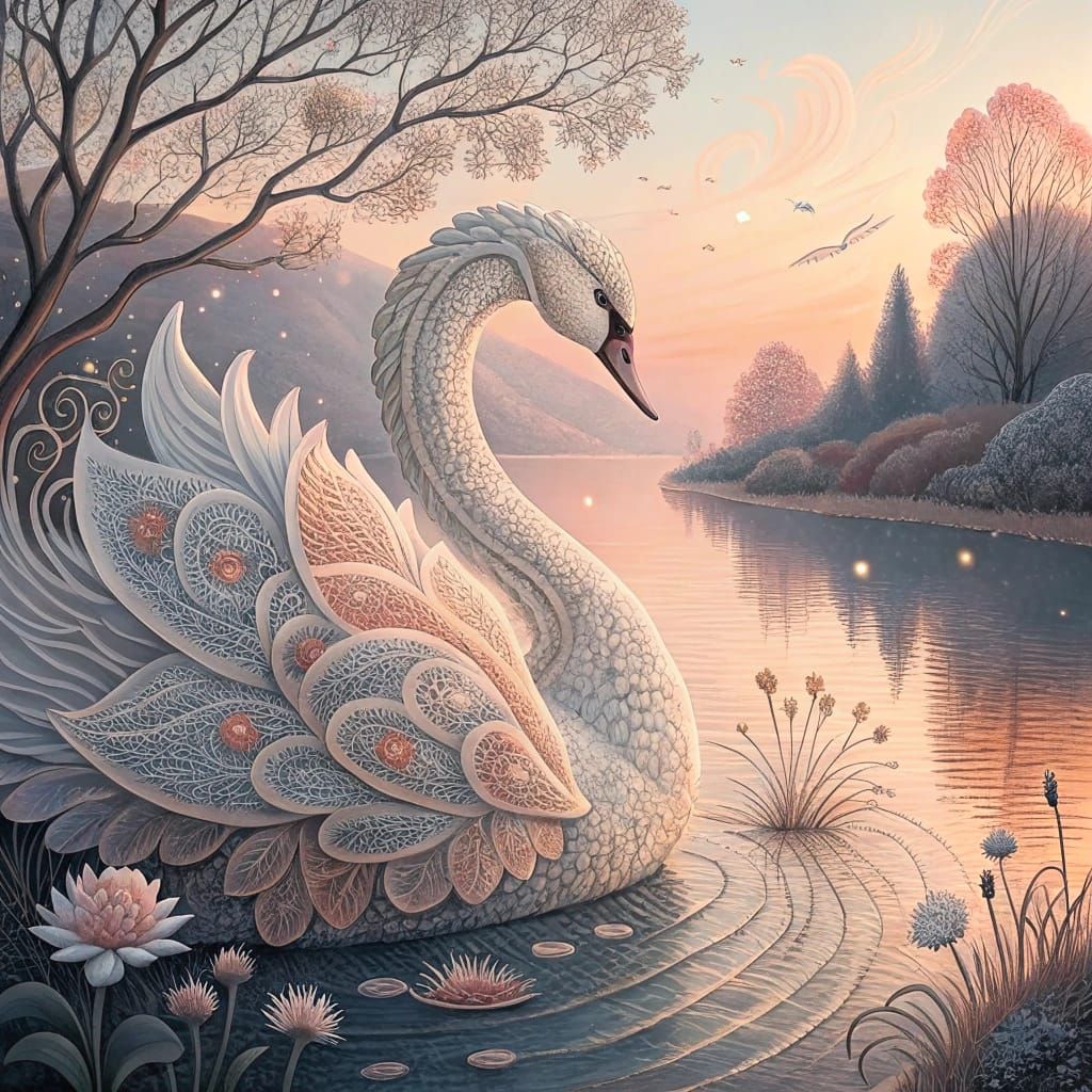 Swan Lake at Dawn: Abstract Vector Fractal Art