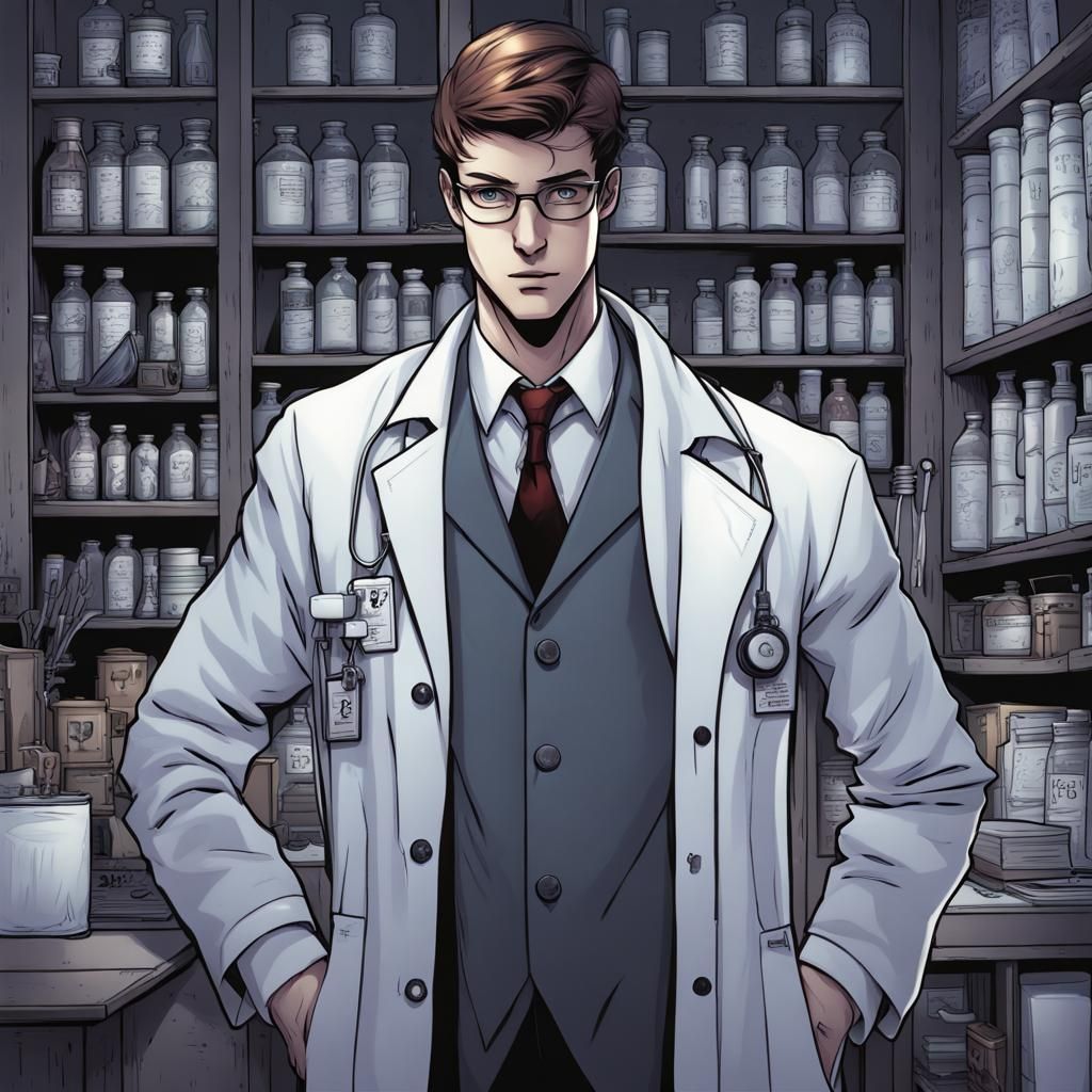 Slender Man in Lab Coat: Comic Book Style