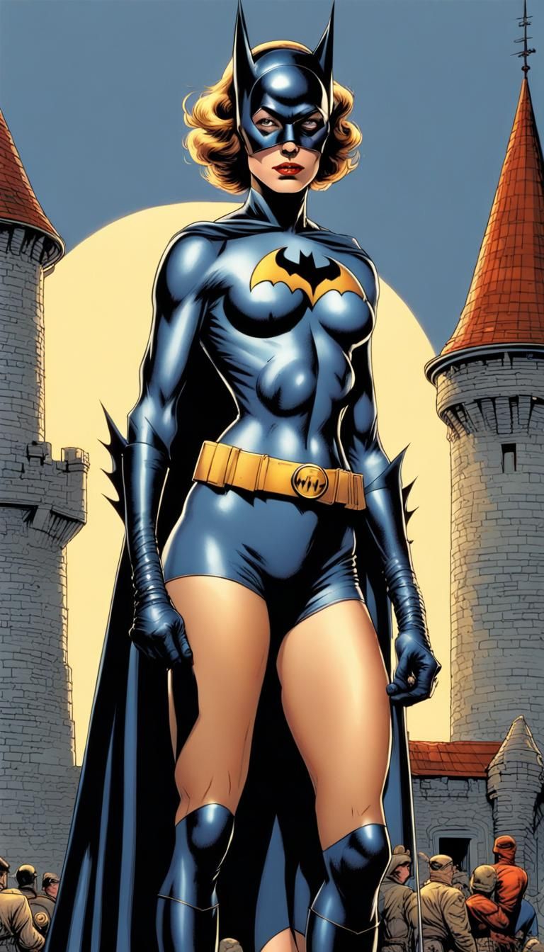 Bat-Girl in Rockwell Style Comic Book Art