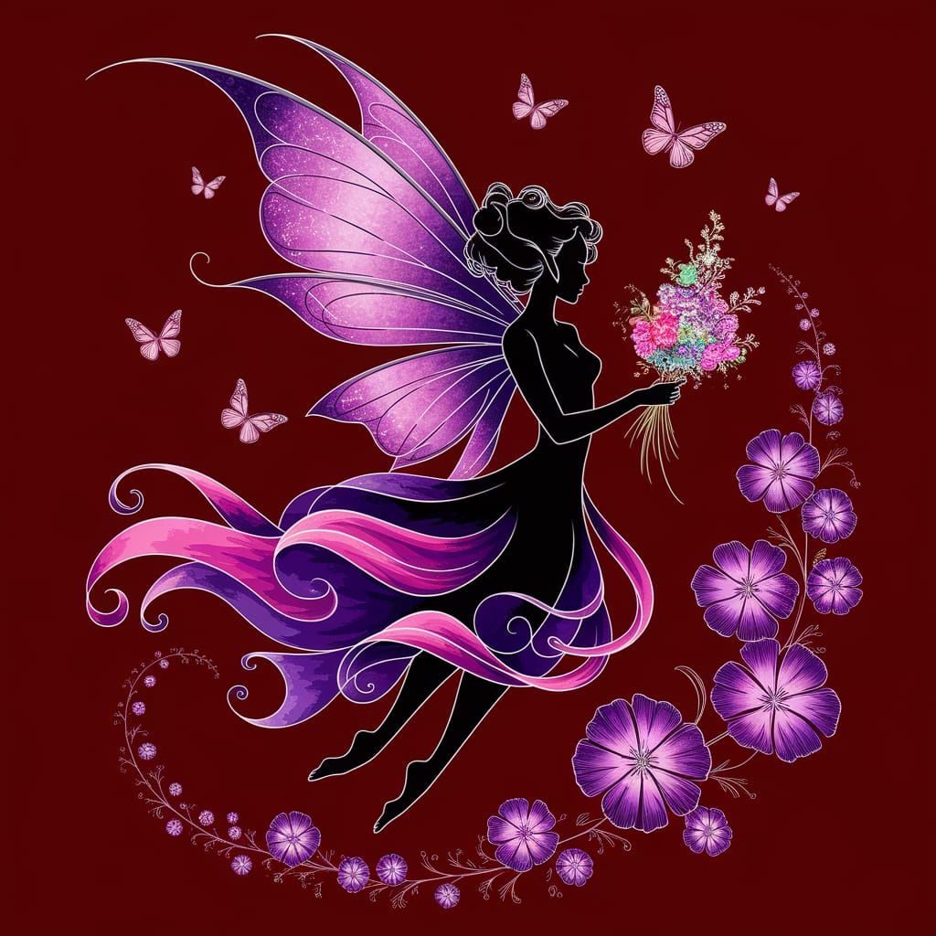 Elegant Fairy Silhouette with Colorful Wings