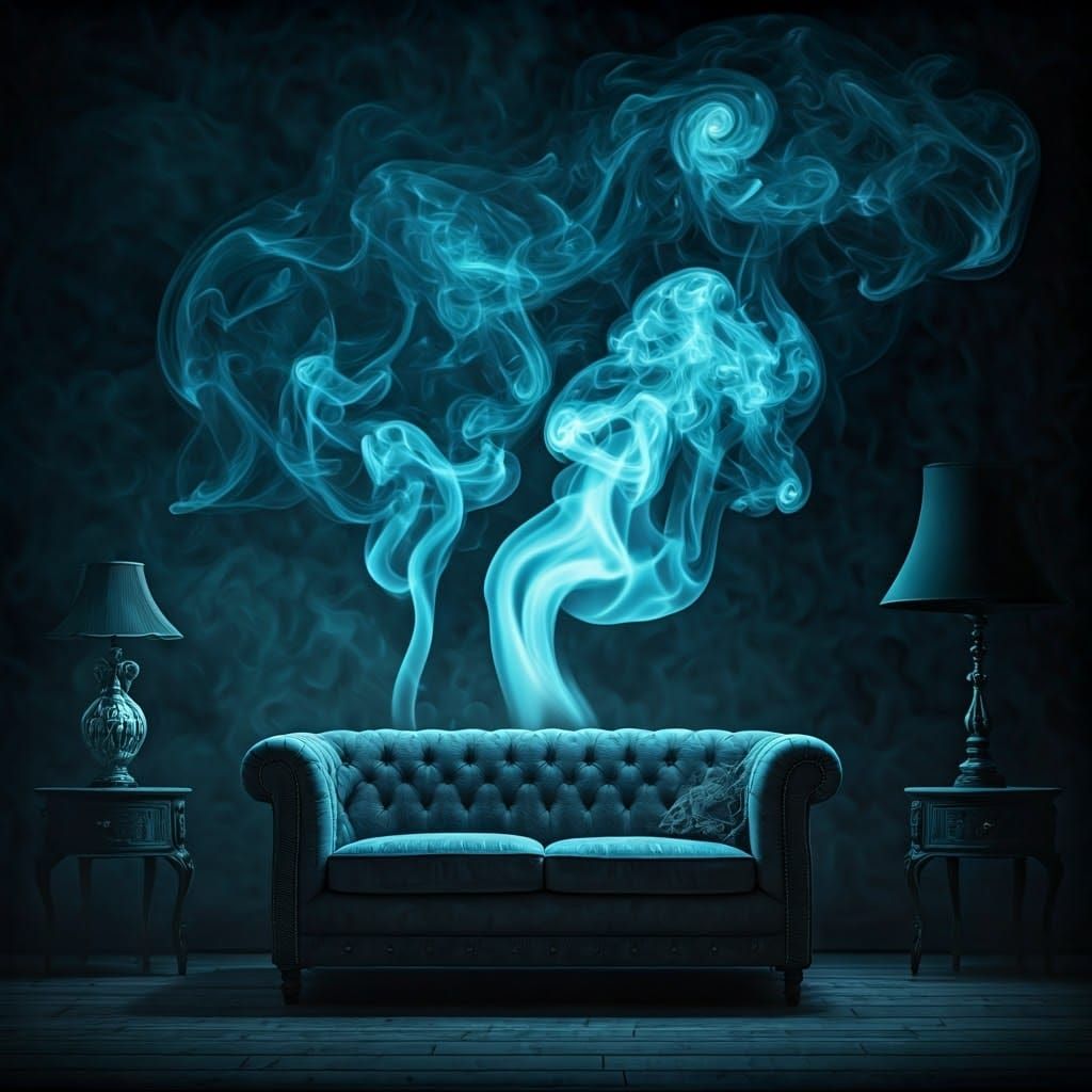 Smoky Ghost Haunts a Dark Living Room