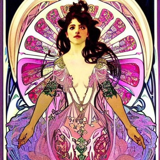 Sparkly Pink Fairy Demon in Art Nouveau Style