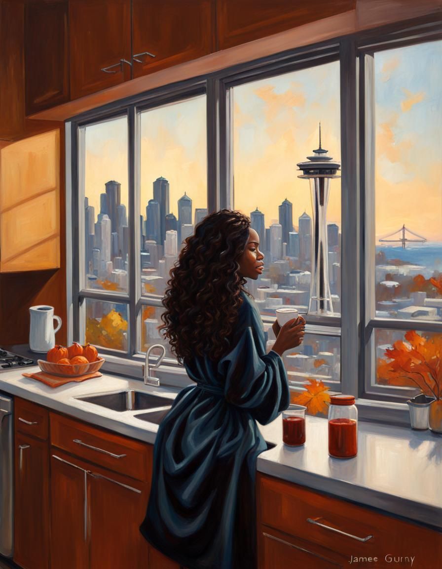 Cozy Autumn Morning in Seattle: Oil Painting