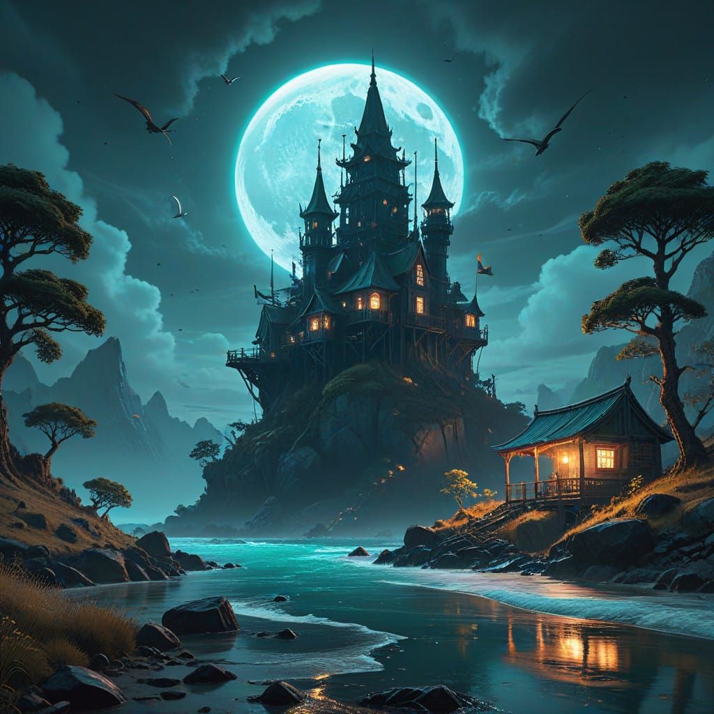 Moonlit Oasis in a Fantastical Realm