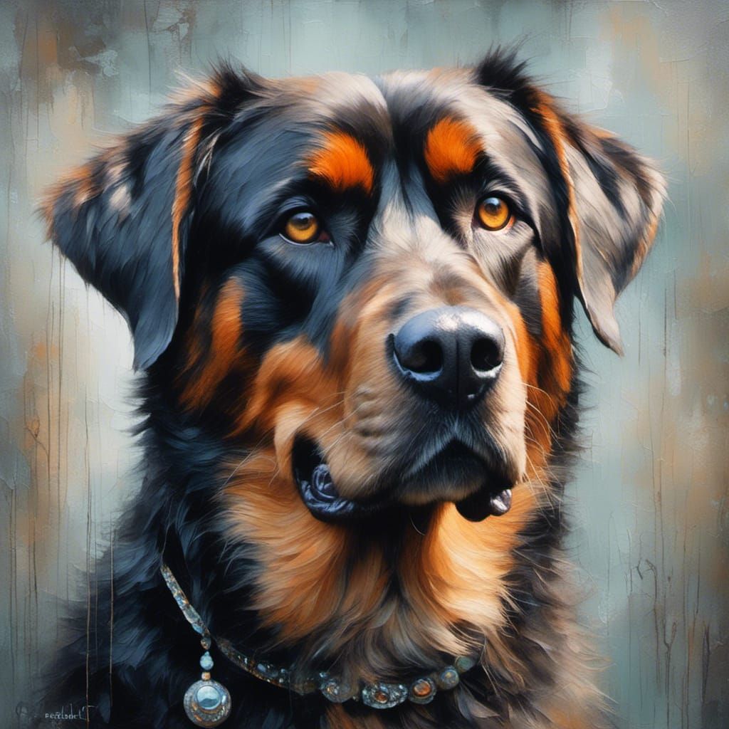 Whimsical Rottweiler Portrait with Prismatic Eyes