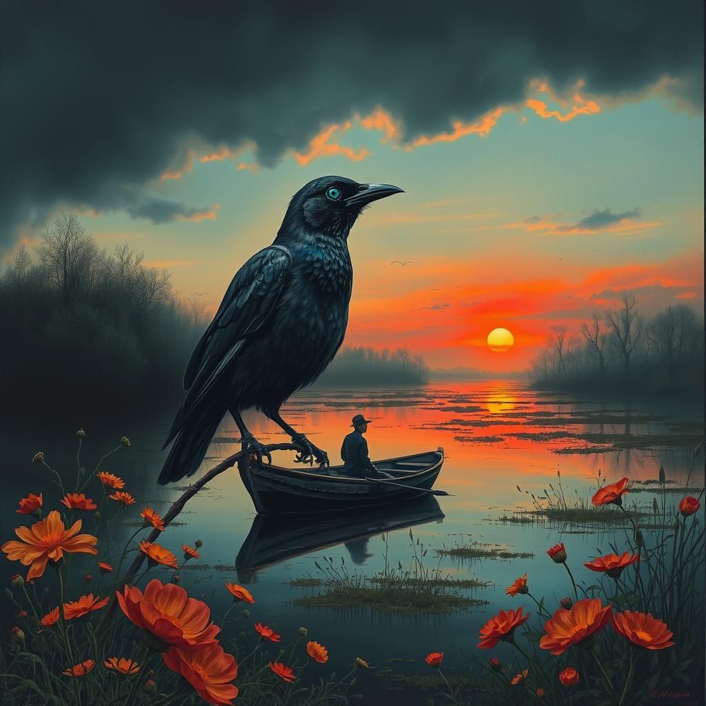 Jackdaw at Sunset: Color Print Art