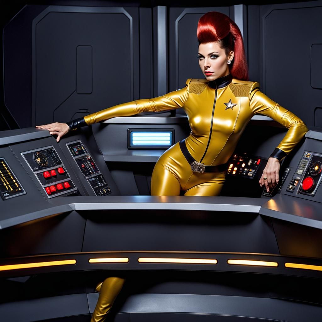 Star Trek Officer Posing in Sci-Fi Control Room