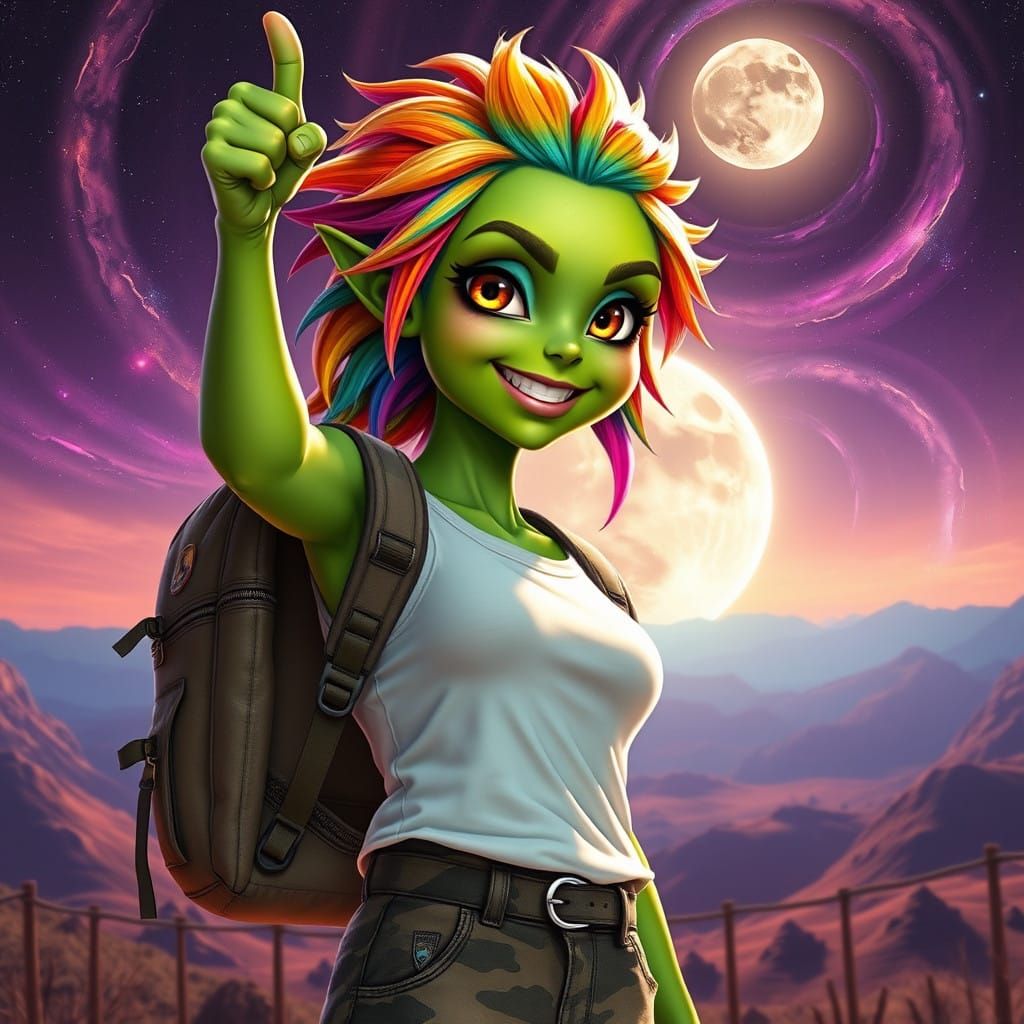 Alien Girl Embodies Cosmic Joy in Hyperrealistic Splash Art