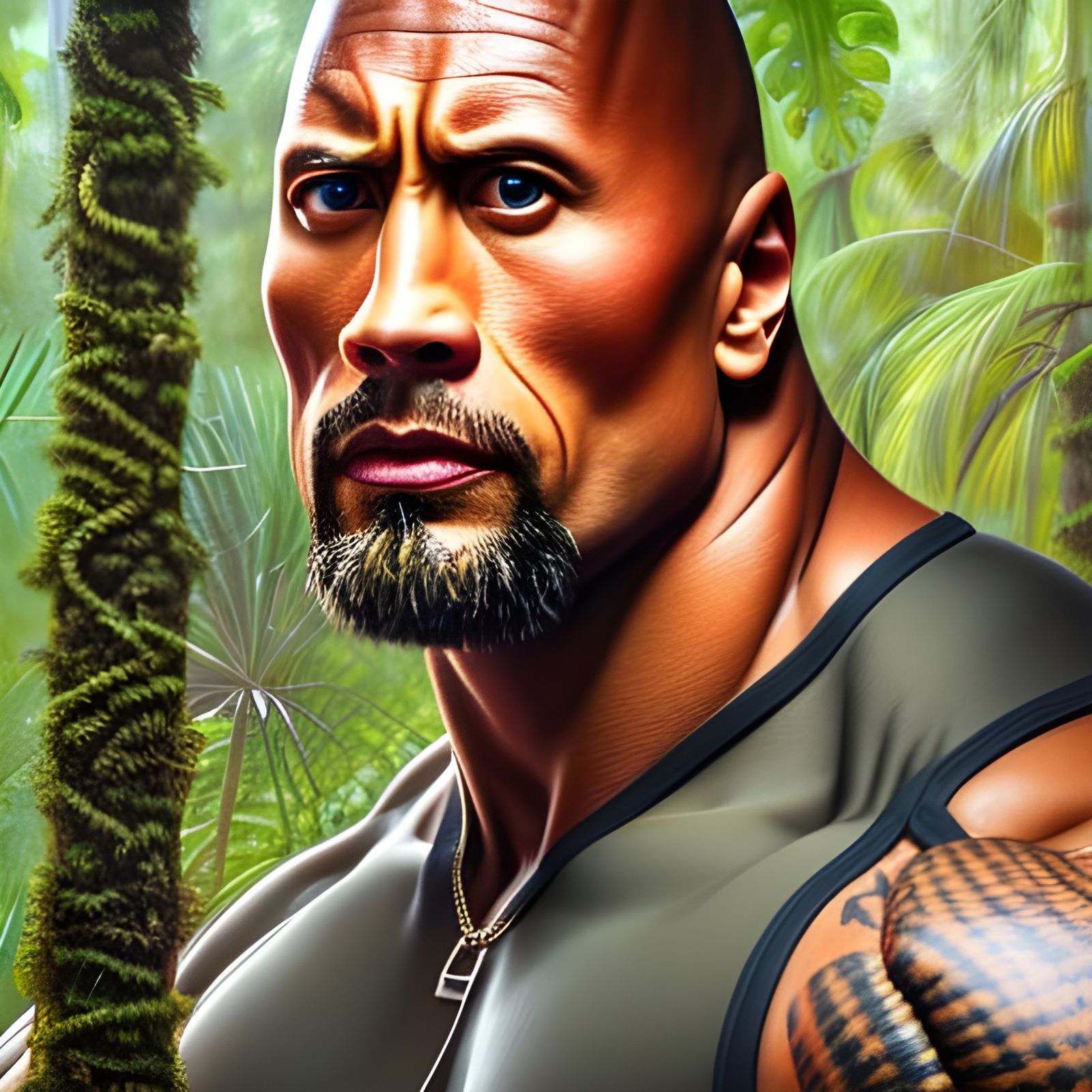 Hyperrealistic Portrait of Dwayne Johnson in Jungle