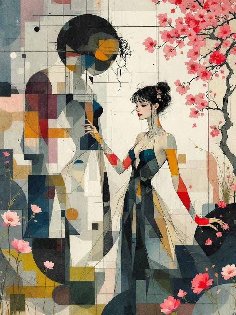 Abstract Pin-Up Figure in Rackham-Schiele Style