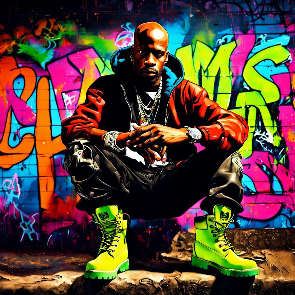 DMX Portrait with Graffiti Art in Neon City