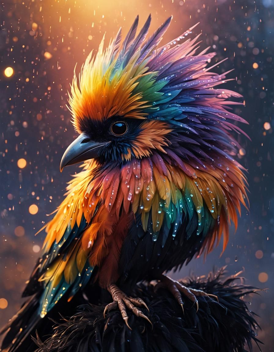 The dark side of the fluffy rainbow bird