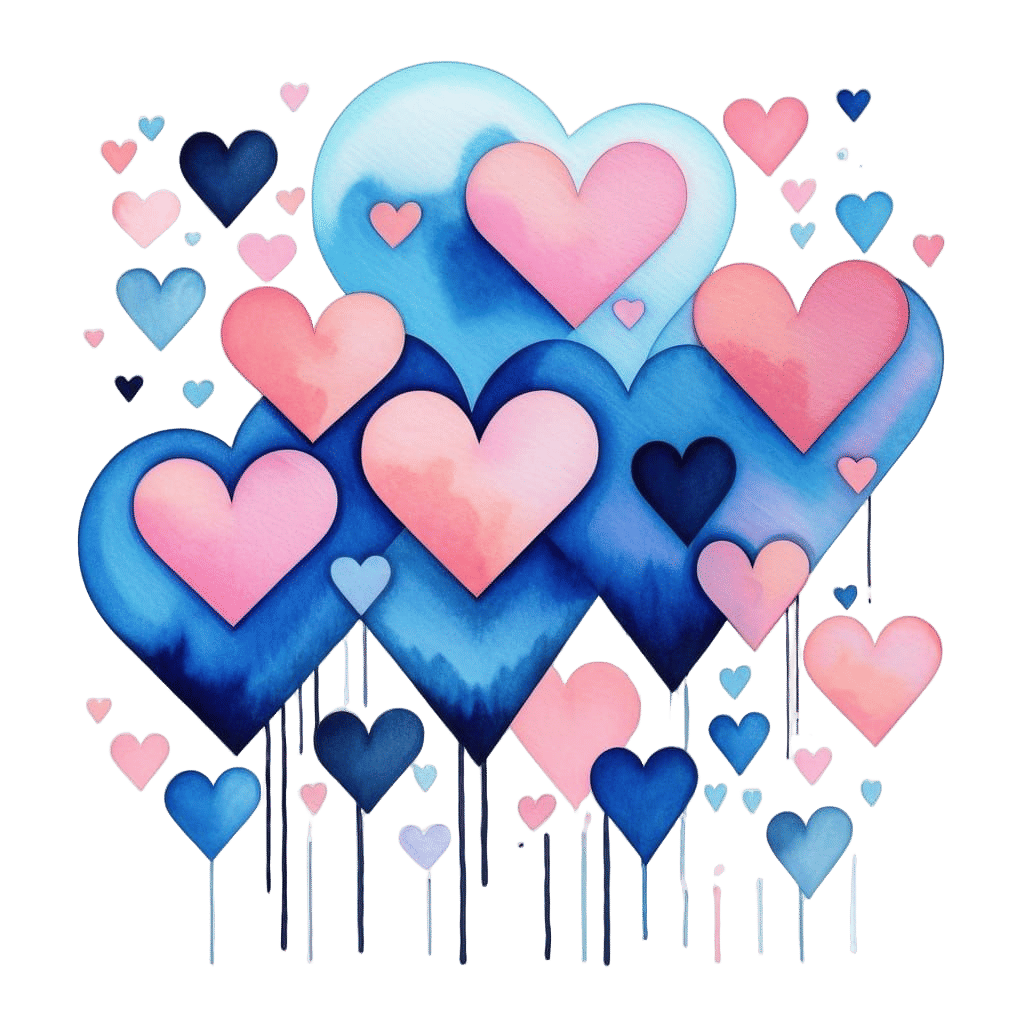 Abstract Cubist Hearts in Pastel Watercolors