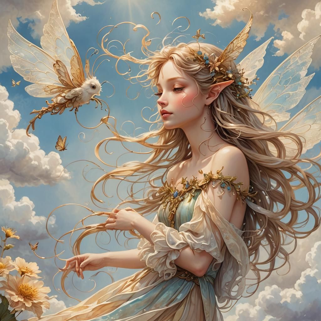 Ethereal Fairy in Sky, Detailed Concept Art