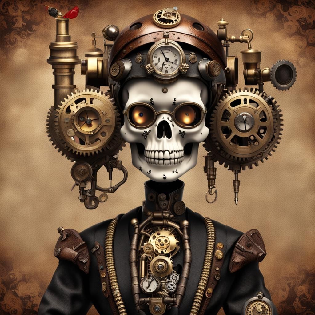 Steampunk Barbie as Skull Betty Boop Engine