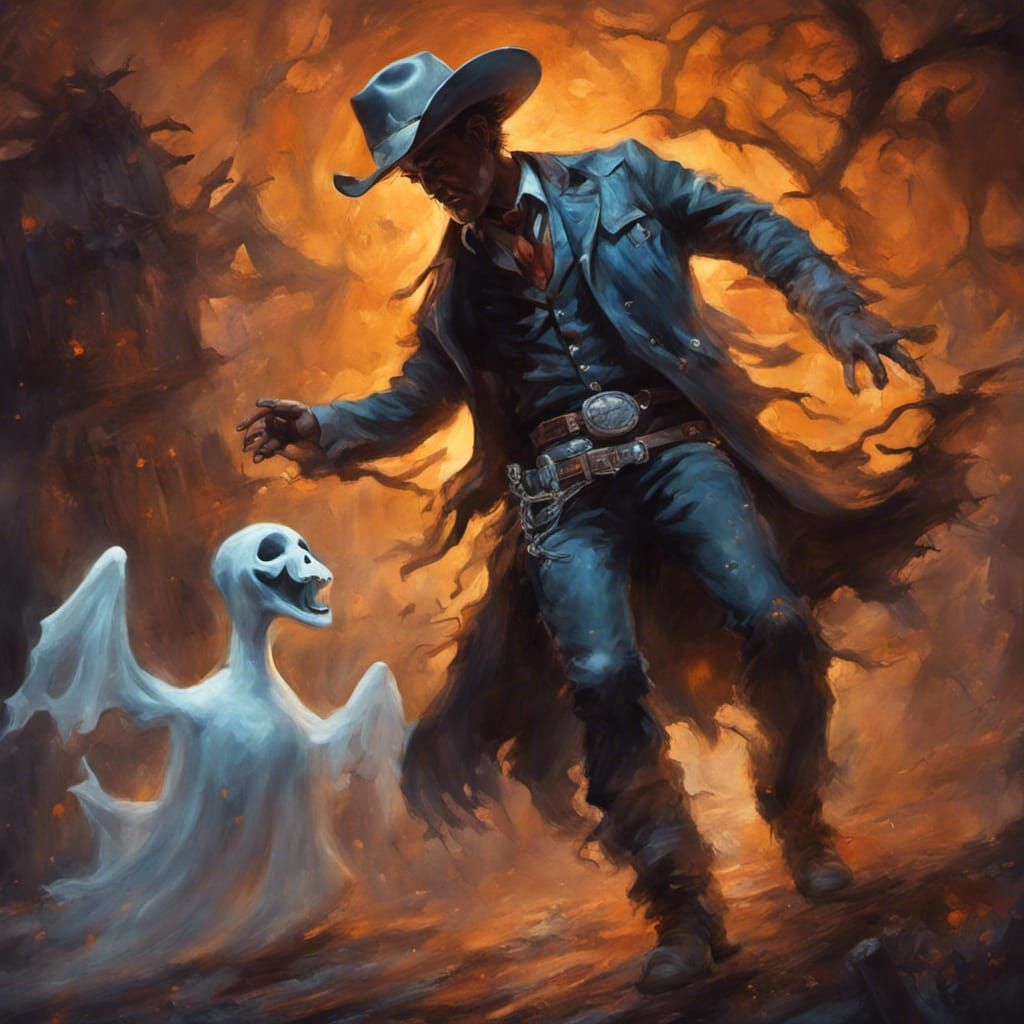Cowboy Dancing with Ghost in Oil Painting Style