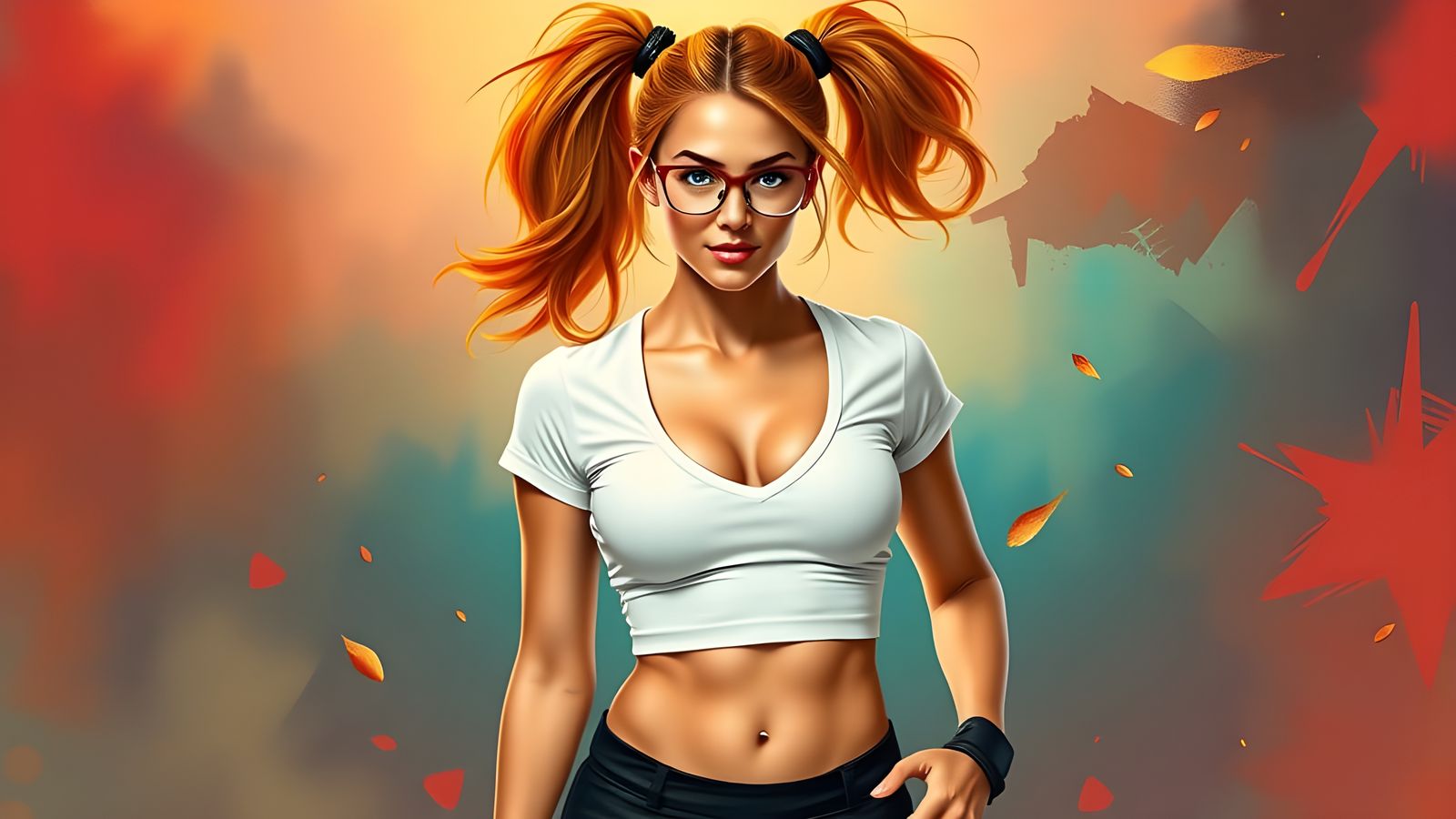 Vibrant Fitness Model in Energetic Digital Painting Style