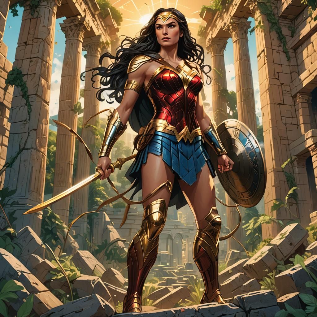 Wonder Woman in Ancient Greek Ruins Comic Art