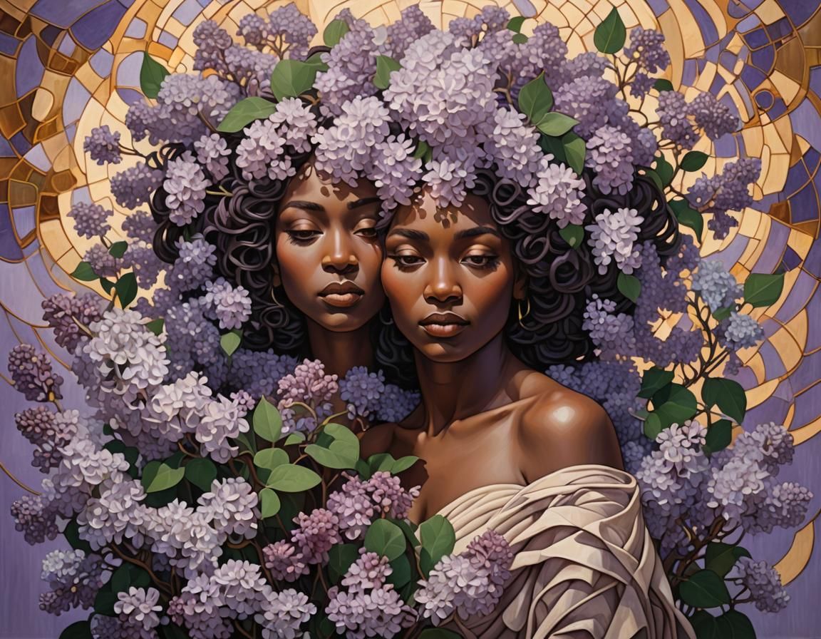 Lilac Flowers in Cubist Bauhaus Style