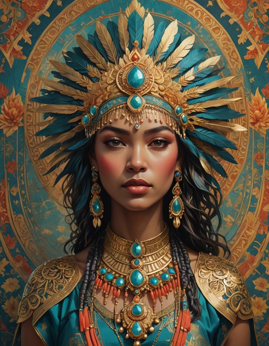 Regal Woman Portrait with Golden Headdress